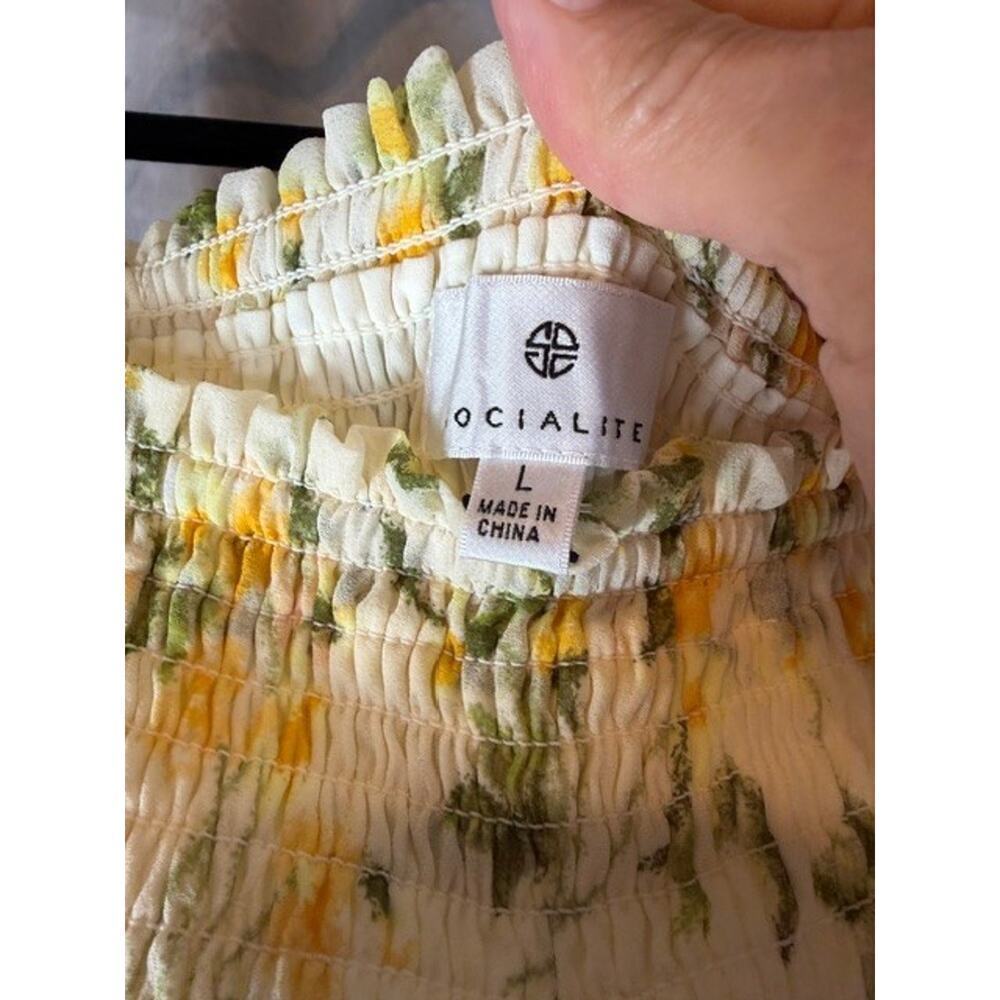 SOCIALITE abstract floral tiered maxi dress NWT Yellow Sz L MSRP $148 - Picture 7 of 8